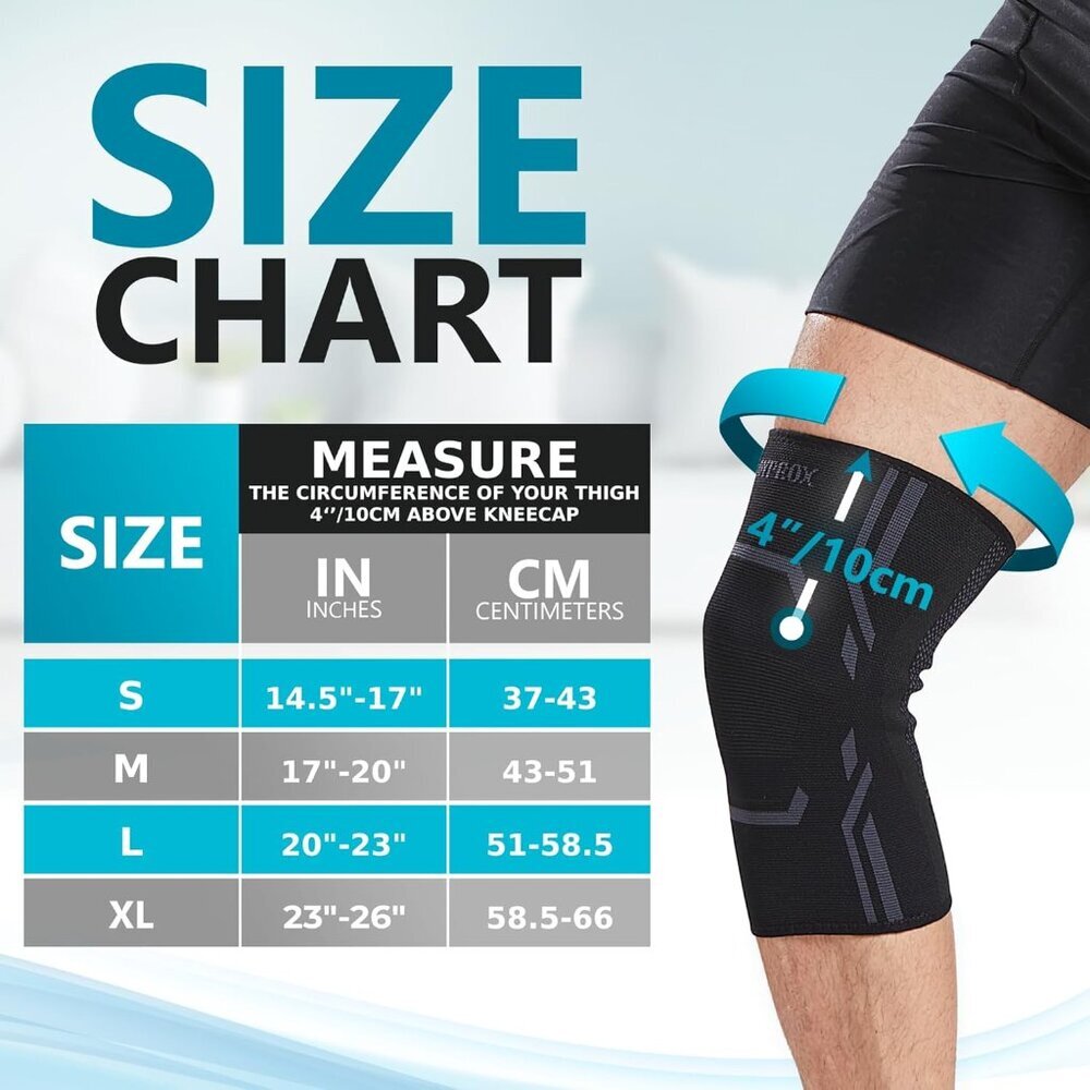 Knee Compression Sleeve 2 Pack for Men and Women, Knee Support Brace for Running - Picture 2 of 6